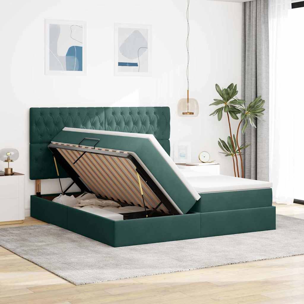 Opslag bed met matras Donkergroen 200 x 200 cm Fluweel is nu te koop bij PeponiXL, paradijselijk wonen!