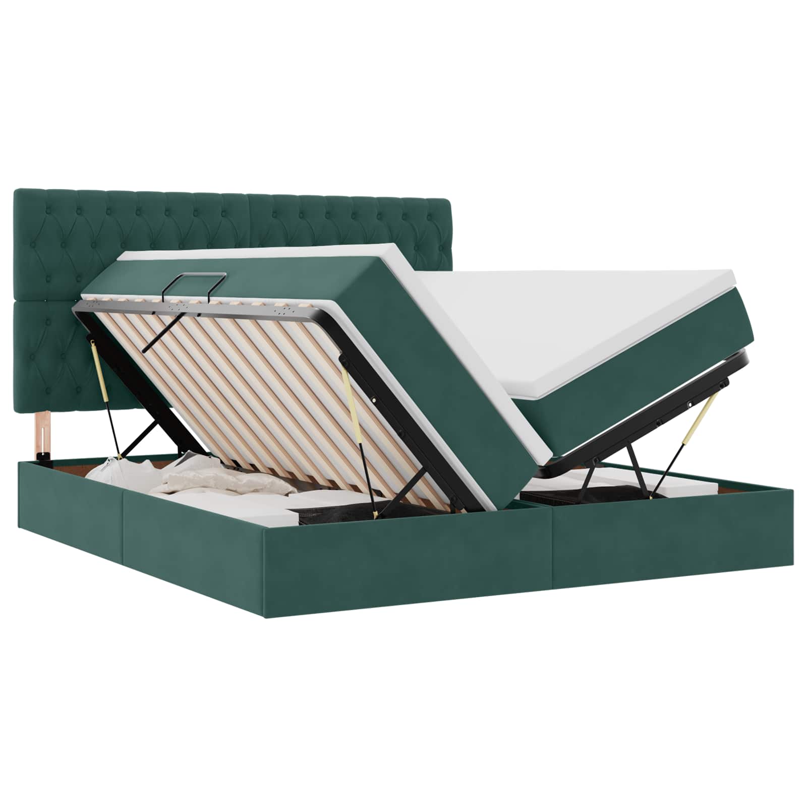 Opslag bed met matras Donkergroen 200 x 200 cm Fluweel is nu te koop bij PeponiXL, paradijselijk wonen!
