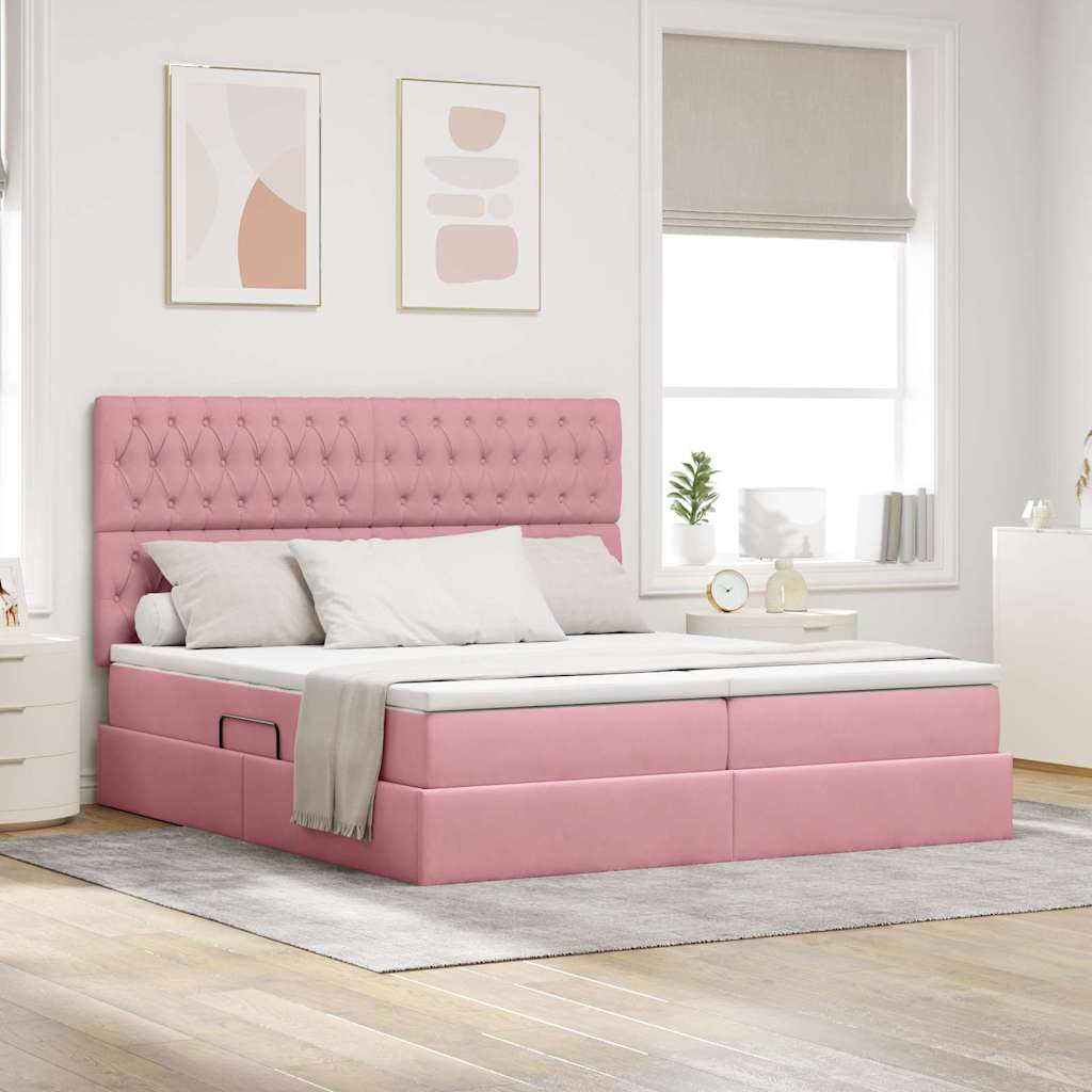 Opslag bed met matras met hoofdeinde Roze 200 x 200 cm Fluweel is nu te koop bij PeponiXL, paradijselijk wonen!