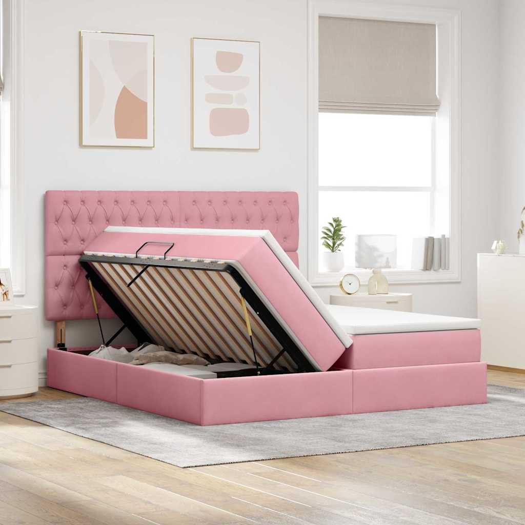 Opslag bed met matras met hoofdeinde Roze 200 x 200 cm Fluweel is nu te koop bij PeponiXL, paradijselijk wonen!