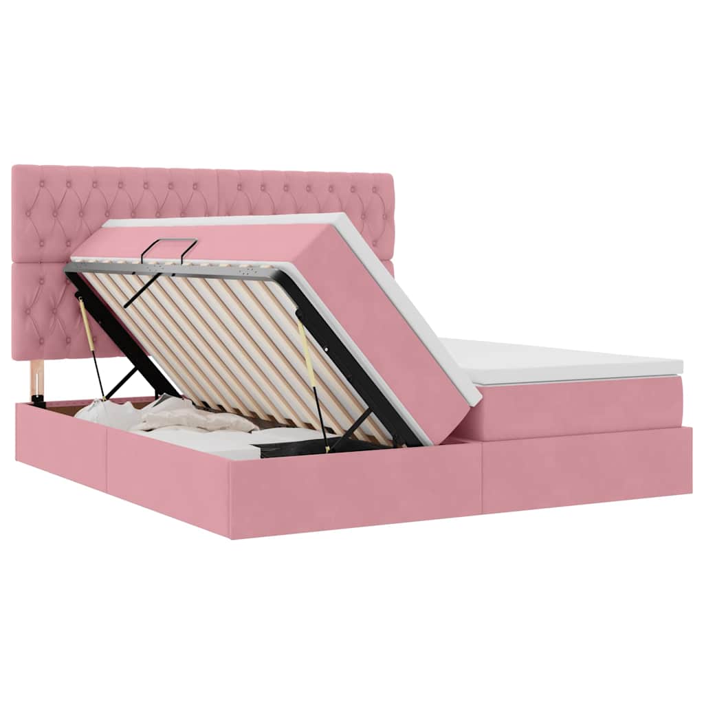 Opslag bed met matras met hoofdeinde Roze 200 x 200 cm Fluweel is nu te koop bij PeponiXL, paradijselijk wonen!