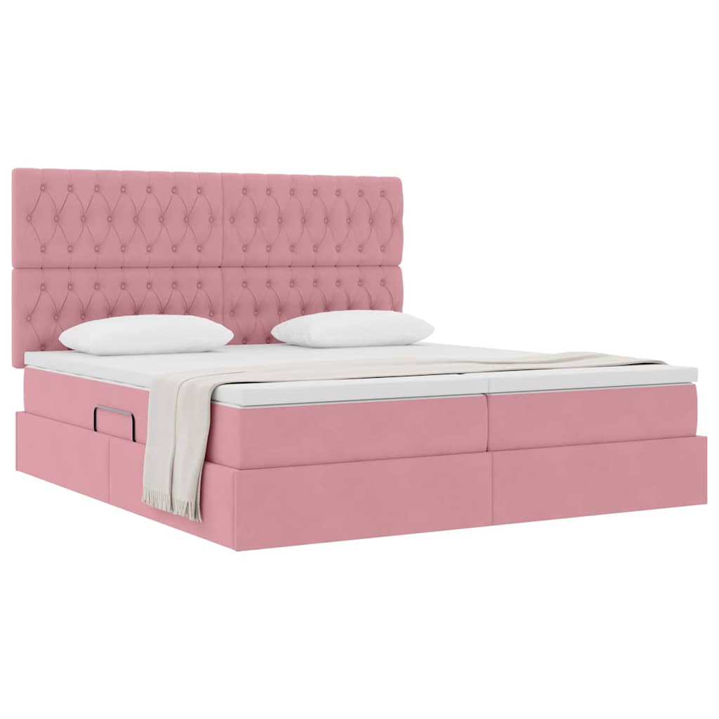Opslag bed met matras met hoofdeinde Roze 200 x 200 cm Fluweel is nu te koop bij PeponiXL, paradijselijk wonen!