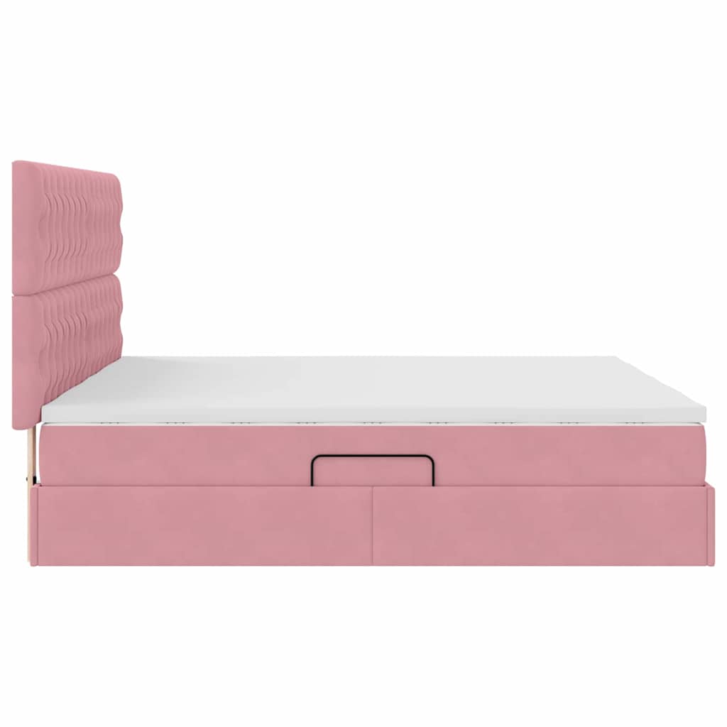Opslag bed met matras met hoofdeinde Roze 200 x 200 cm Fluweel is nu te koop bij PeponiXL, paradijselijk wonen!