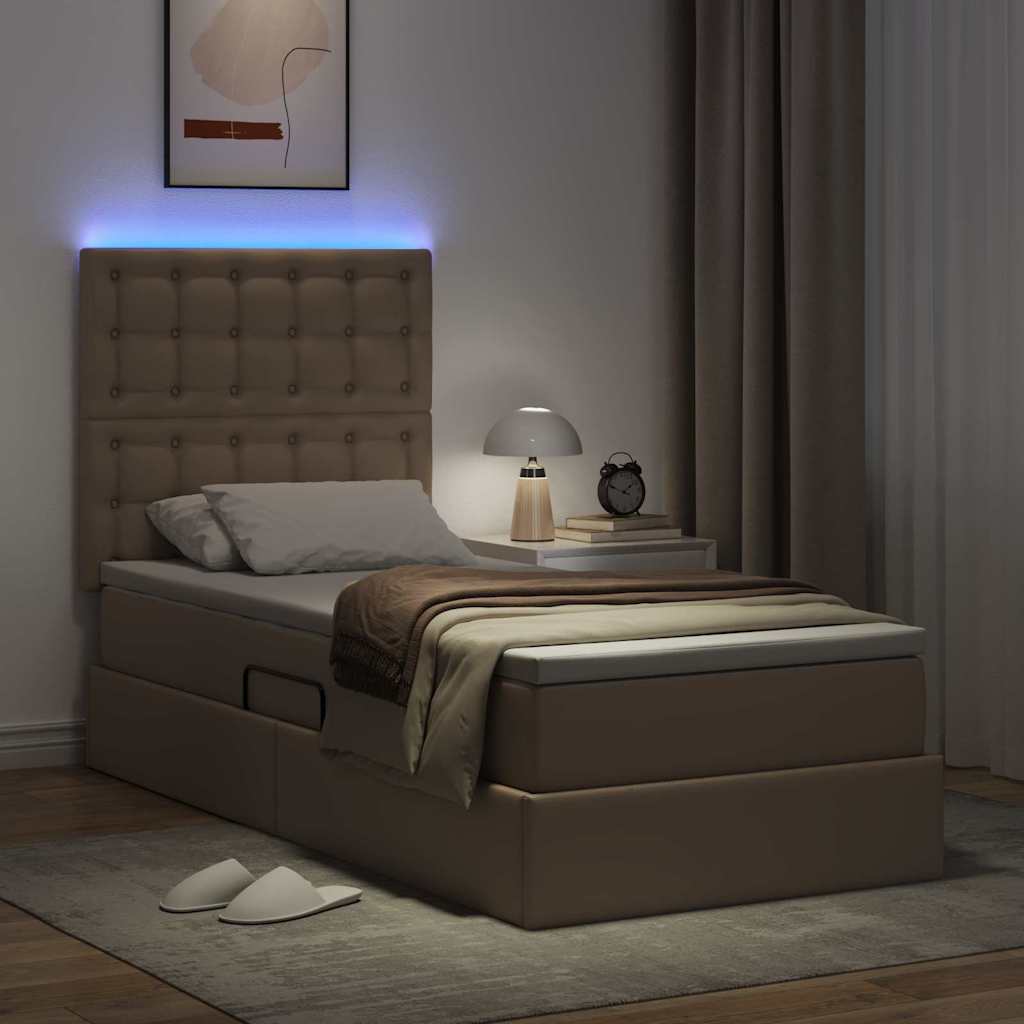 Opbergbed met LED met matras Cappuccino 90 x 200 cm Nep Leer is nu te koop bij PeponiXL, paradijselijk wonen!