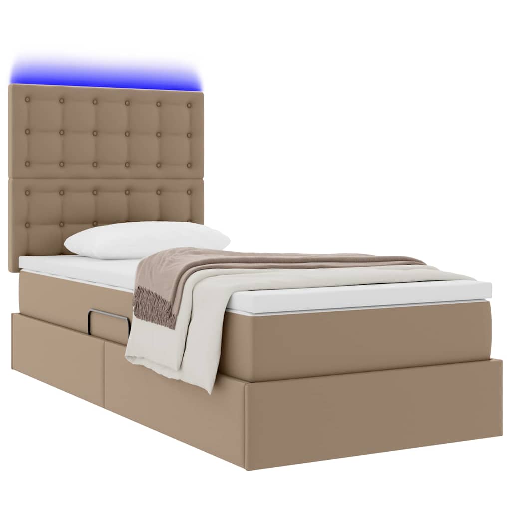 Opbergbed met LED met matras Cappuccino 90 x 200 cm Nep Leer is nu te koop bij PeponiXL, paradijselijk wonen!