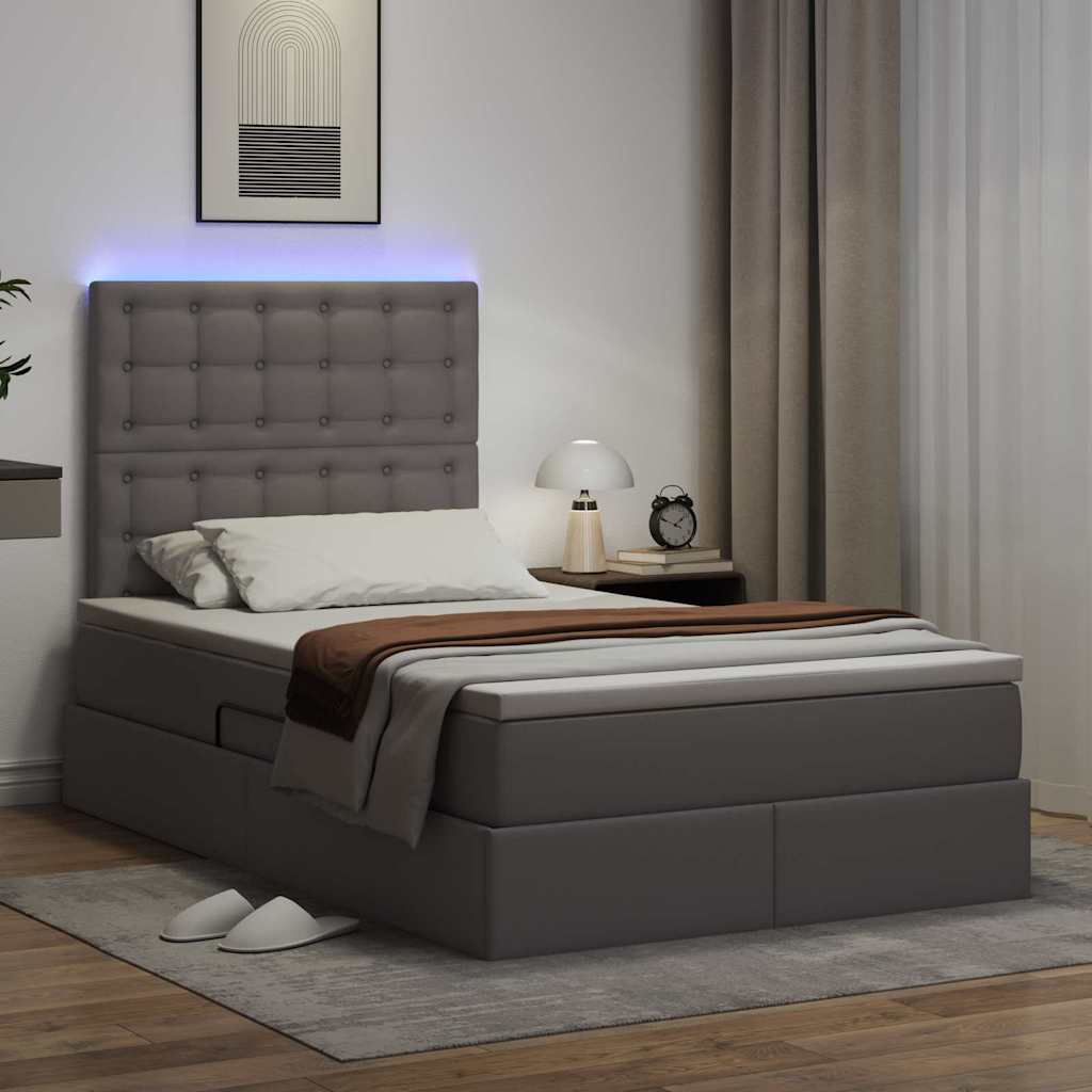 Opbergbed met LED met hoofdeinde Grijs 120 x 190 cm Nep Leer