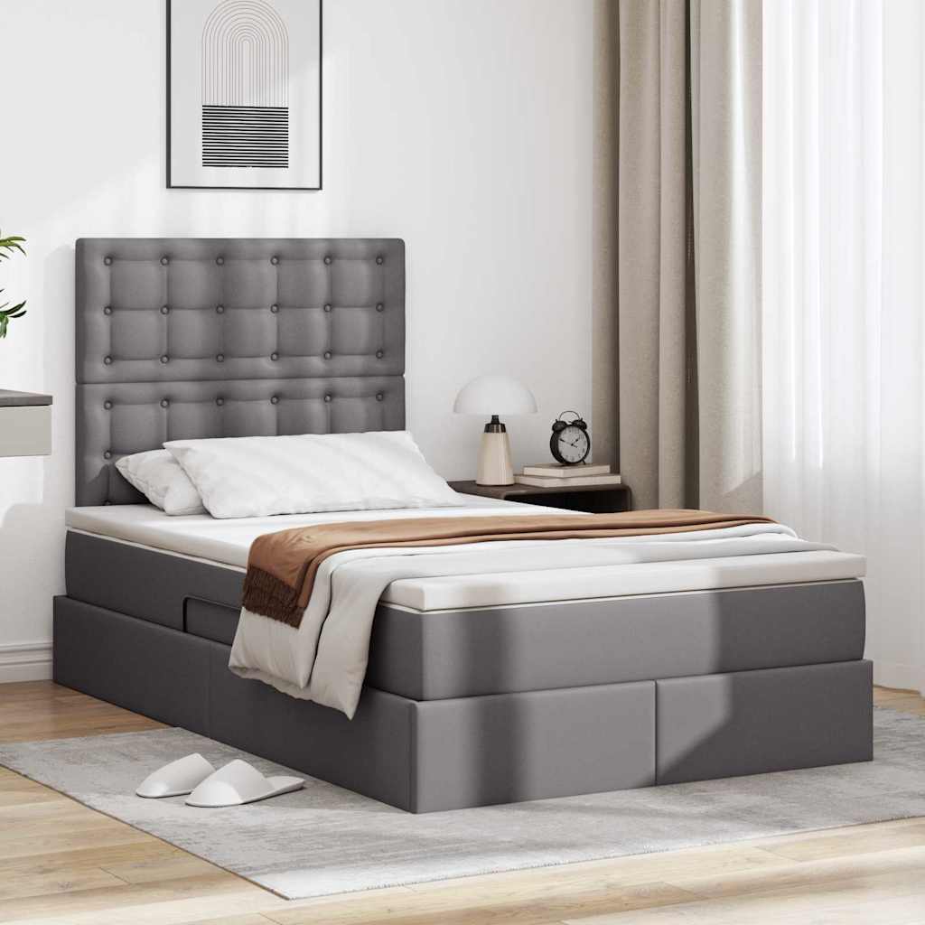 Opbergbed met LED met hoofdeinde Grijs 120 x 190 cm Nep Leer