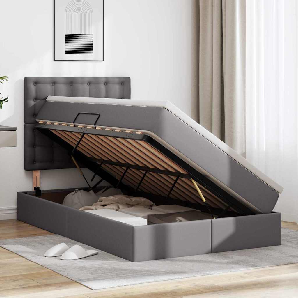 Opbergbed met LED met hoofdeinde Grijs 120 x 190 cm Nep Leer