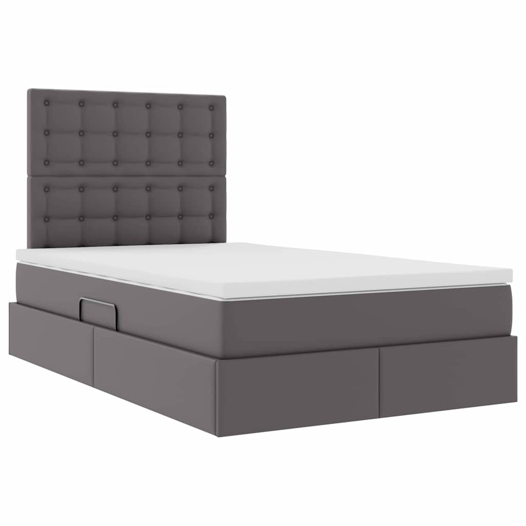 Opbergbed met LED met hoofdeinde Grijs 120 x 190 cm Nep Leer