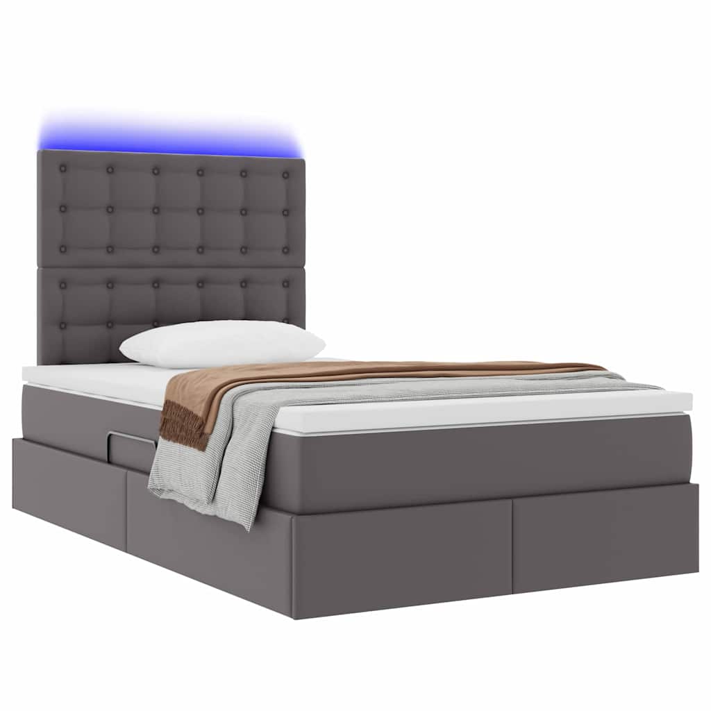 Opbergbed met LED met hoofdeinde Grijs 120 x 190 cm Nep Leer