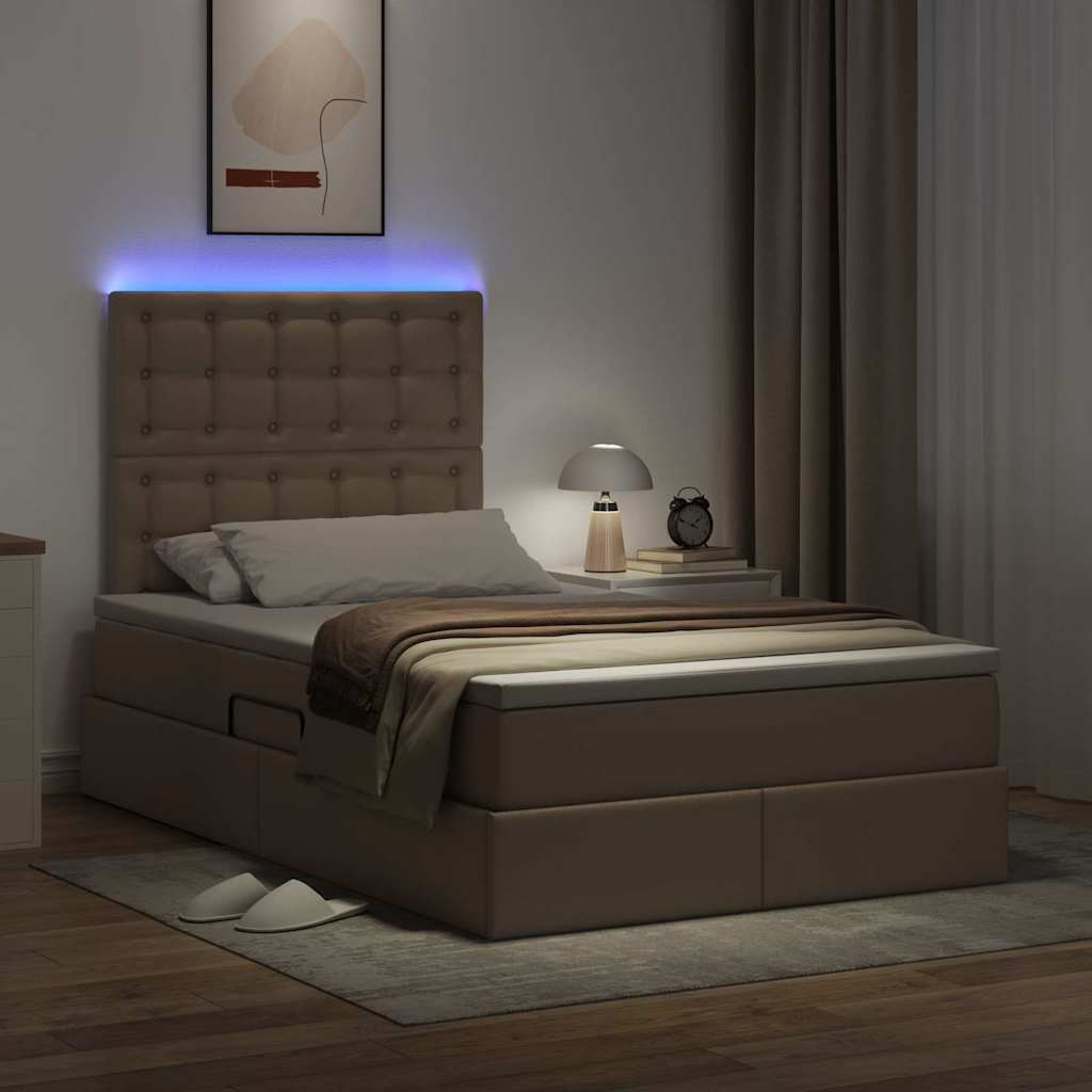 Opbergbed met LED met matras Cappuccino 120 x 190 cm Nep Leer is nu te koop bij PeponiXL, paradijselijk wonen!