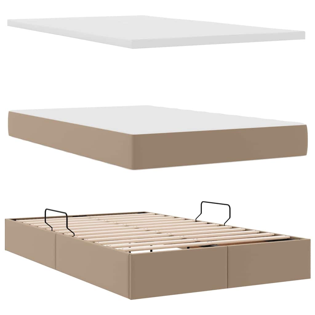 Opbergbed met LED met matras Cappuccino 120 x 190 cm Nep Leer is nu te koop bij PeponiXL, paradijselijk wonen!