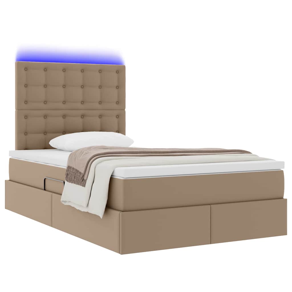 Opbergbed met LED met matras Cappuccino 120 x 190 cm Nep Leer is nu te koop bij PeponiXL, paradijselijk wonen!