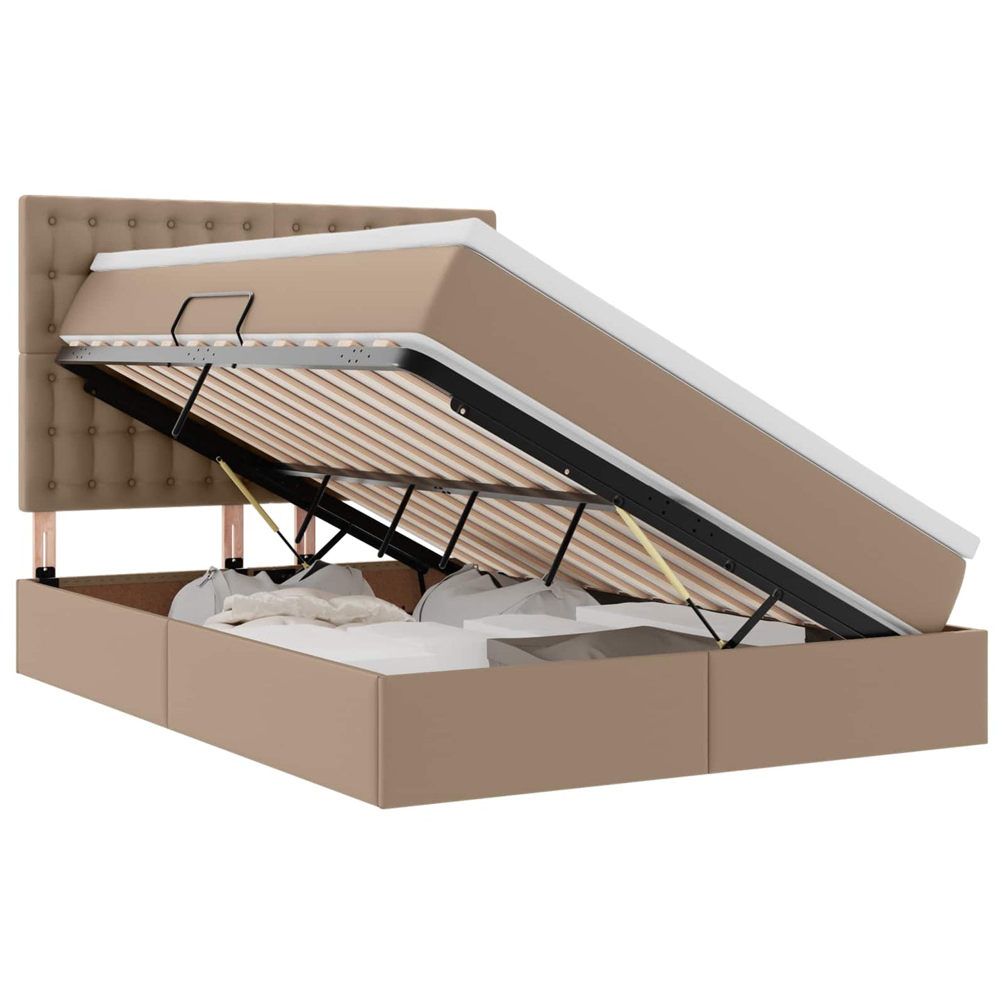 Opbergbed met LED met matras Cappuccino 140 x 190 cm Nep Leer is nu te koop bij PeponiXL, paradijselijk wonen!