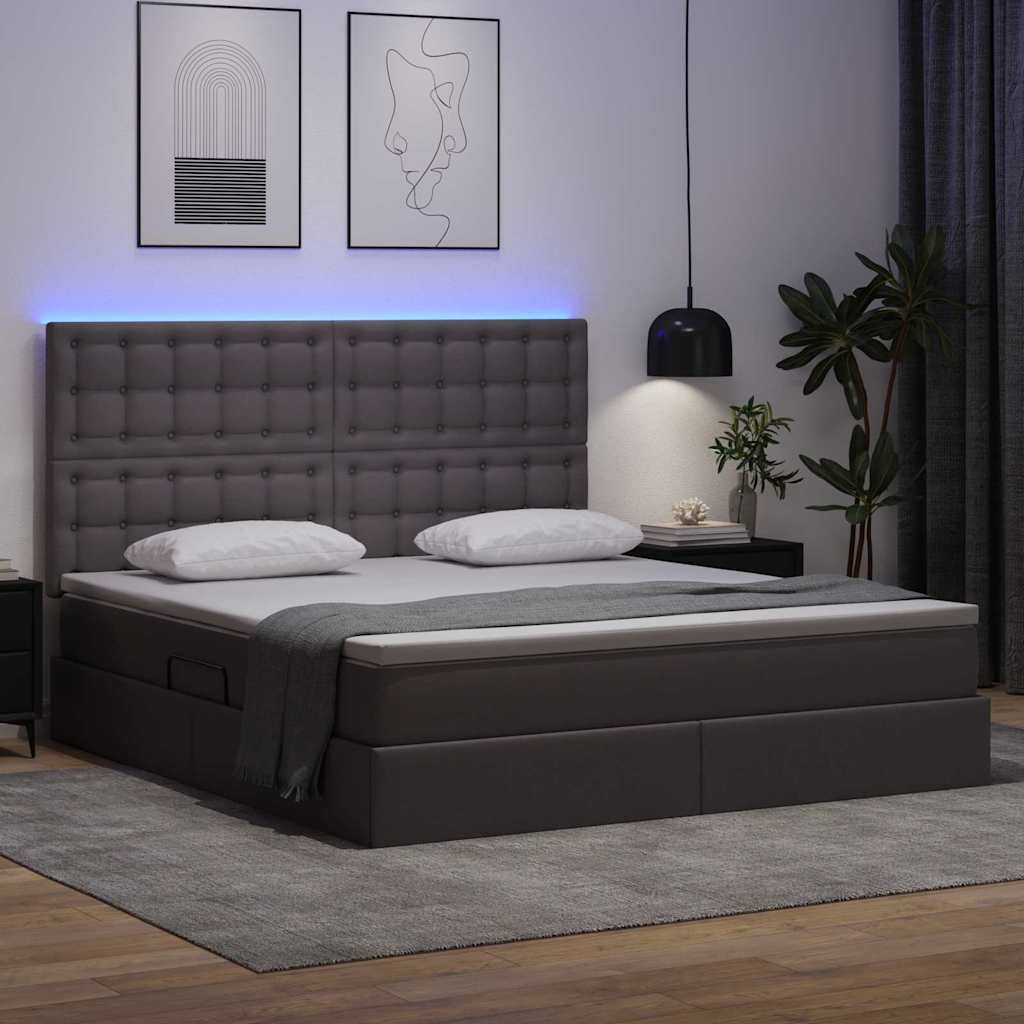 Opbergbed met LED met matras Grijs 160 x 200 cm Nep Leer is nu te koop bij PeponiXL, paradijselijk wonen!