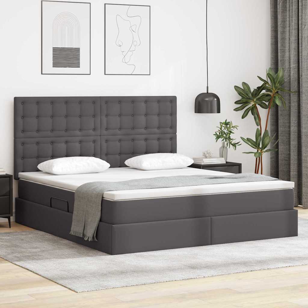 Opbergbed met LED met matras Grijs 160 x 200 cm Nep Leer is nu te koop bij PeponiXL, paradijselijk wonen!