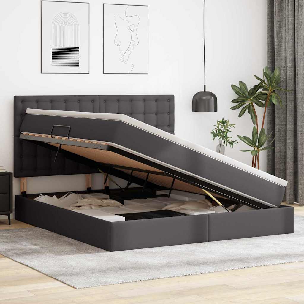 Opbergbed met LED met matras Grijs 160 x 200 cm Nep Leer is nu te koop bij PeponiXL, paradijselijk wonen!