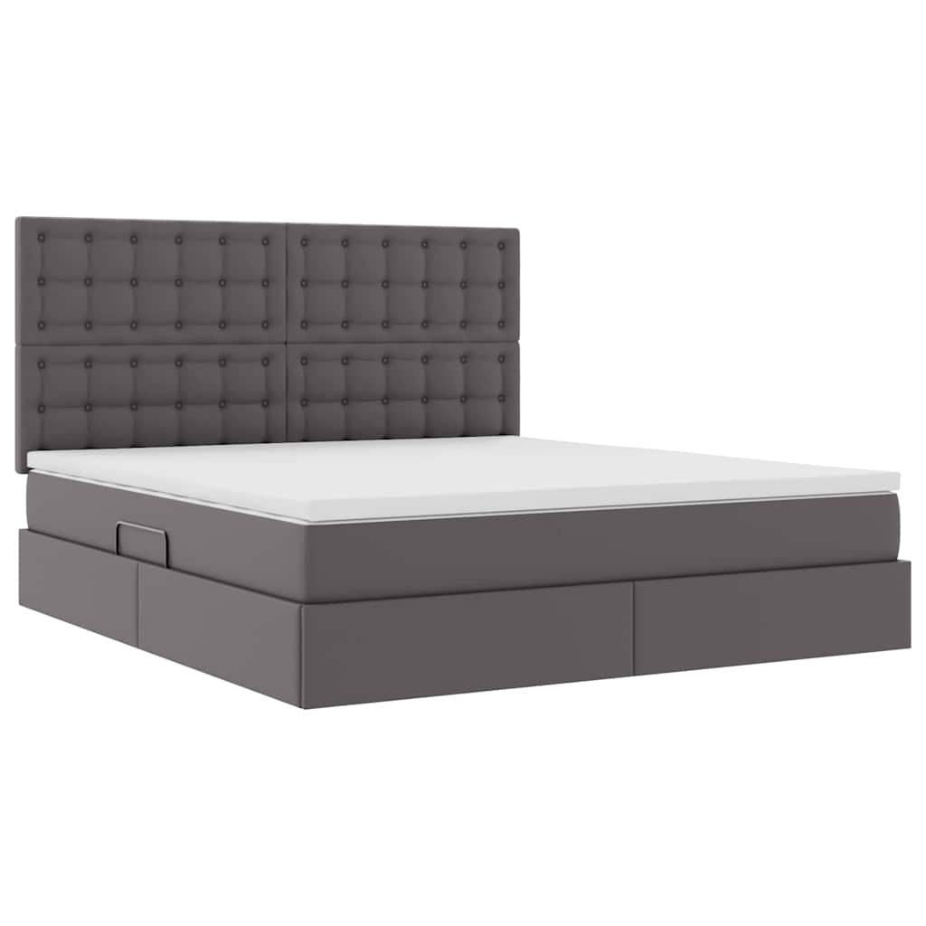 Opbergbed met LED met matras Grijs 160 x 200 cm Nep Leer is nu te koop bij PeponiXL, paradijselijk wonen!