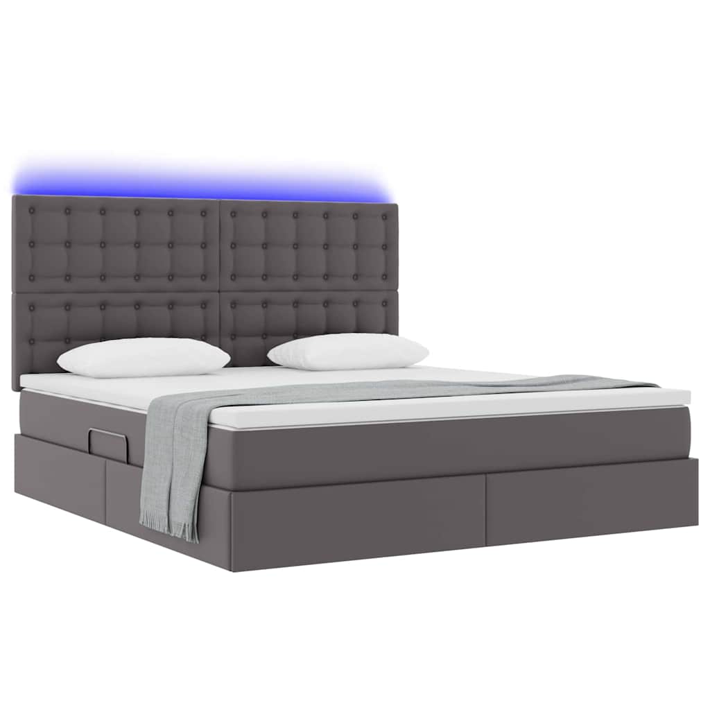 Opbergbed met LED met matras Grijs 160 x 200 cm Nep Leer is nu te koop bij PeponiXL, paradijselijk wonen!