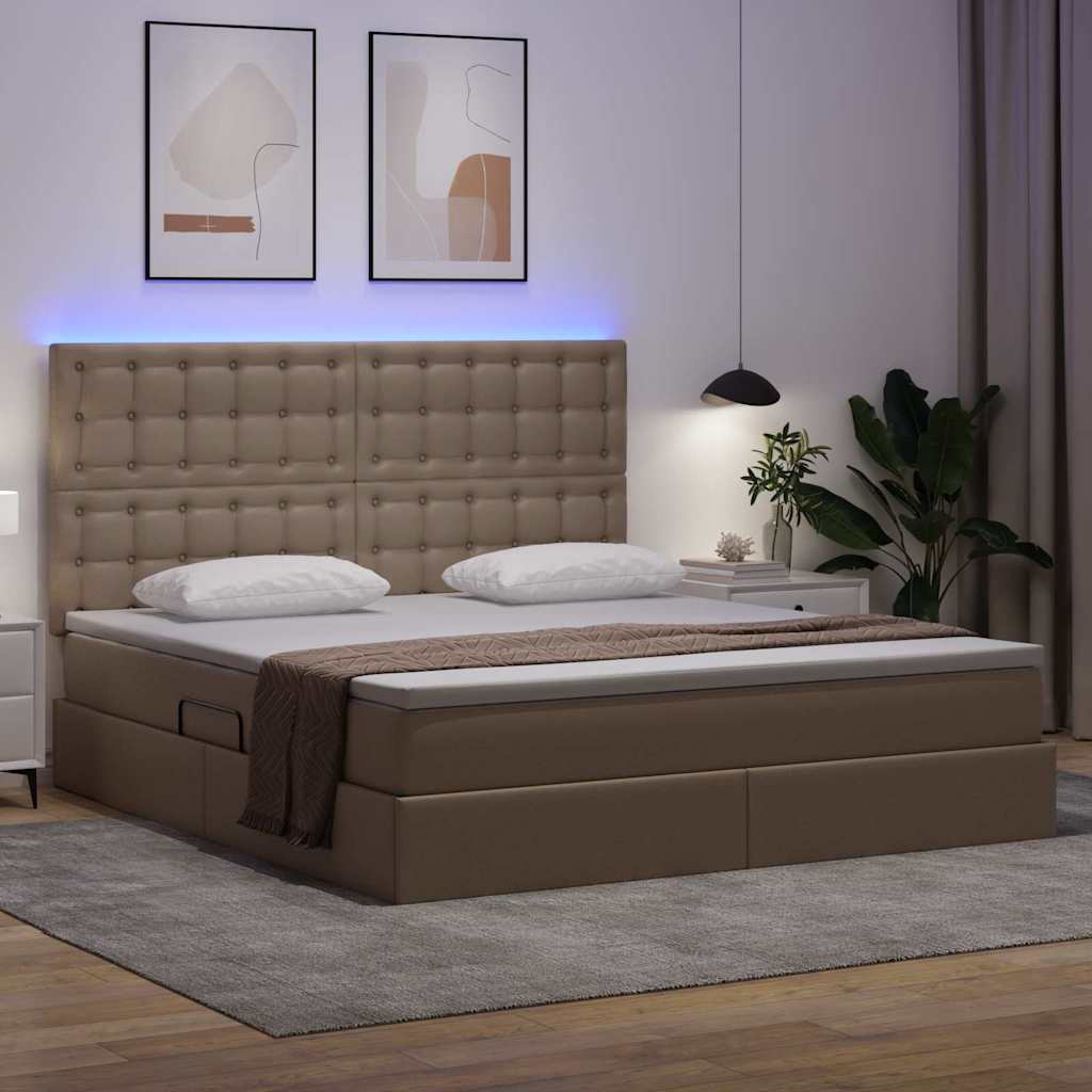 Opbergbed met LED met matras Cappuccino 180 x 200 cm Nep Leer is nu te koop bij PeponiXL, paradijselijk wonen!