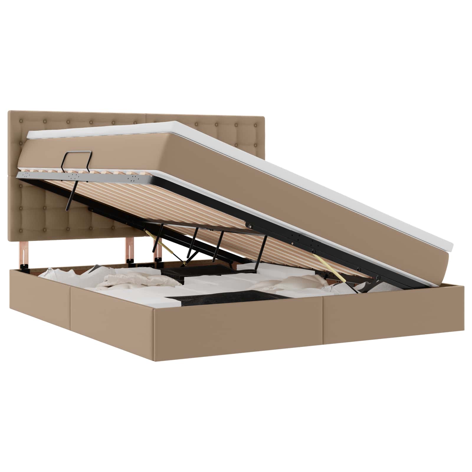 Opbergbed met LED met matras Cappuccino 180 x 200 cm Nep Leer is nu te koop bij PeponiXL, paradijselijk wonen!