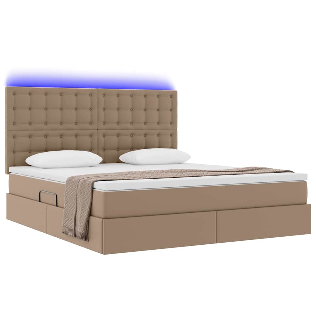 Opbergbed met LED met matras Cappuccino 180 x 200 cm Nep Leer is nu te koop bij PeponiXL, paradijselijk wonen!