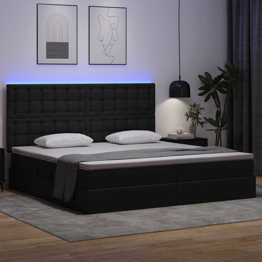 Opbergbed met LED met matras Zwart 200 x 200 cm Nep Leer is nu te koop bij PeponiXL, paradijselijk wonen!