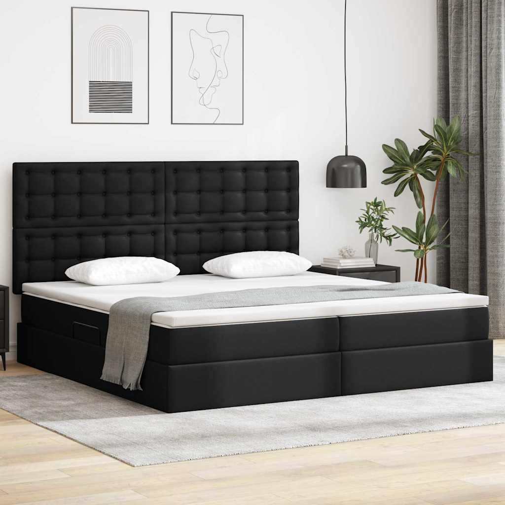 Opbergbed met LED met matras Zwart 200 x 200 cm Nep Leer is nu te koop bij PeponiXL, paradijselijk wonen!