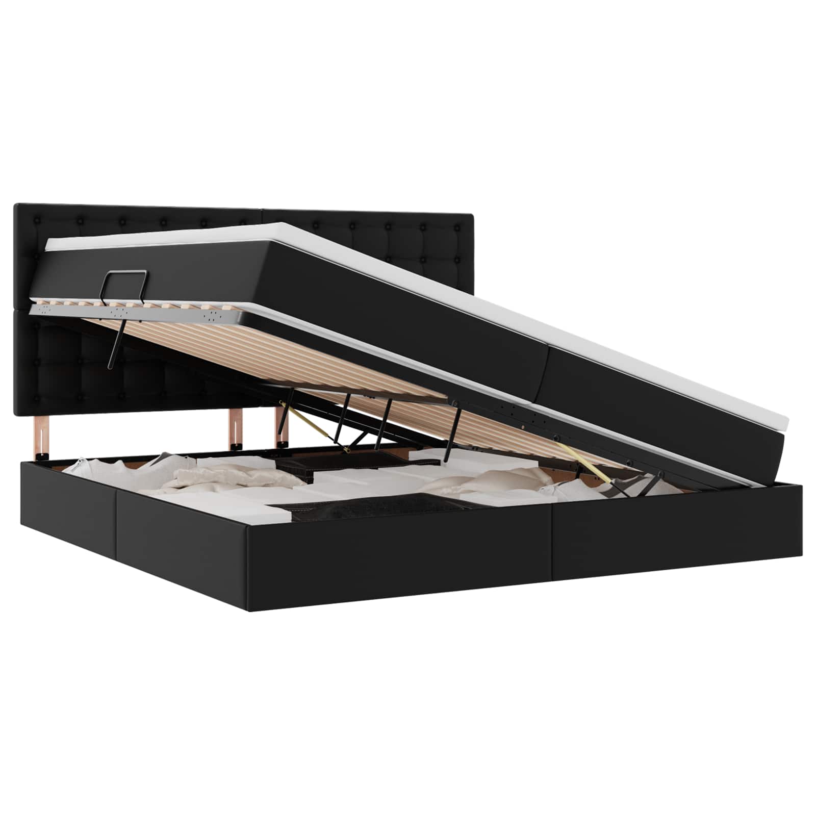 Opbergbed met LED met matras Zwart 200 x 200 cm Nep Leer is nu te koop bij PeponiXL, paradijselijk wonen!