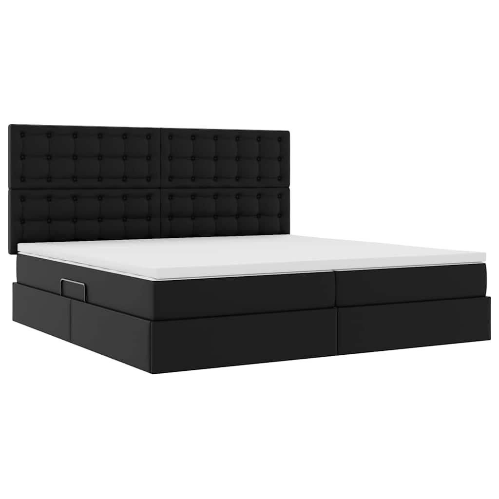 Opbergbed met LED met matras Zwart 200 x 200 cm Nep Leer is nu te koop bij PeponiXL, paradijselijk wonen!