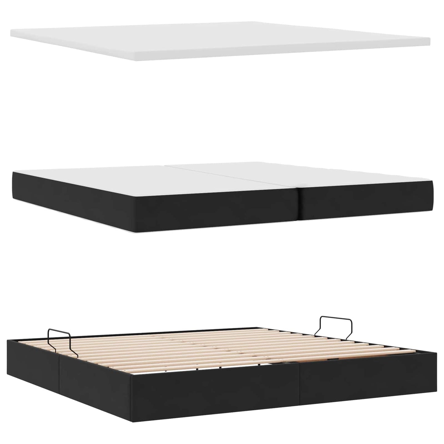 Opbergbed met LED met matras Zwart 200 x 200 cm Nep Leer is nu te koop bij PeponiXL, paradijselijk wonen!
