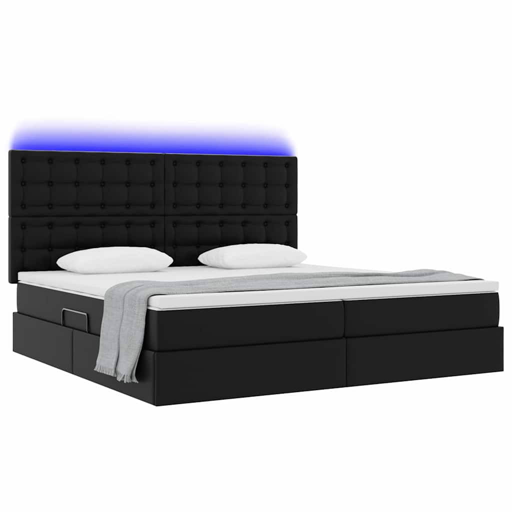 Opbergbed met LED met matras Zwart 200 x 200 cm Nep Leer is nu te koop bij PeponiXL, paradijselijk wonen!