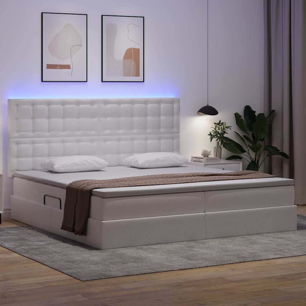 Opbergbed met LED met matras Puur Wit 200 x 200 cm Nep Leer is nu te koop bij PeponiXL, paradijselijk wonen!