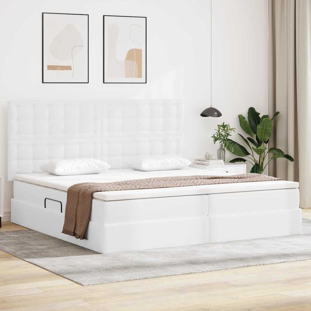 Opbergbed met LED met matras Puur Wit 200 x 200 cm Nep Leer is nu te koop bij PeponiXL, paradijselijk wonen!