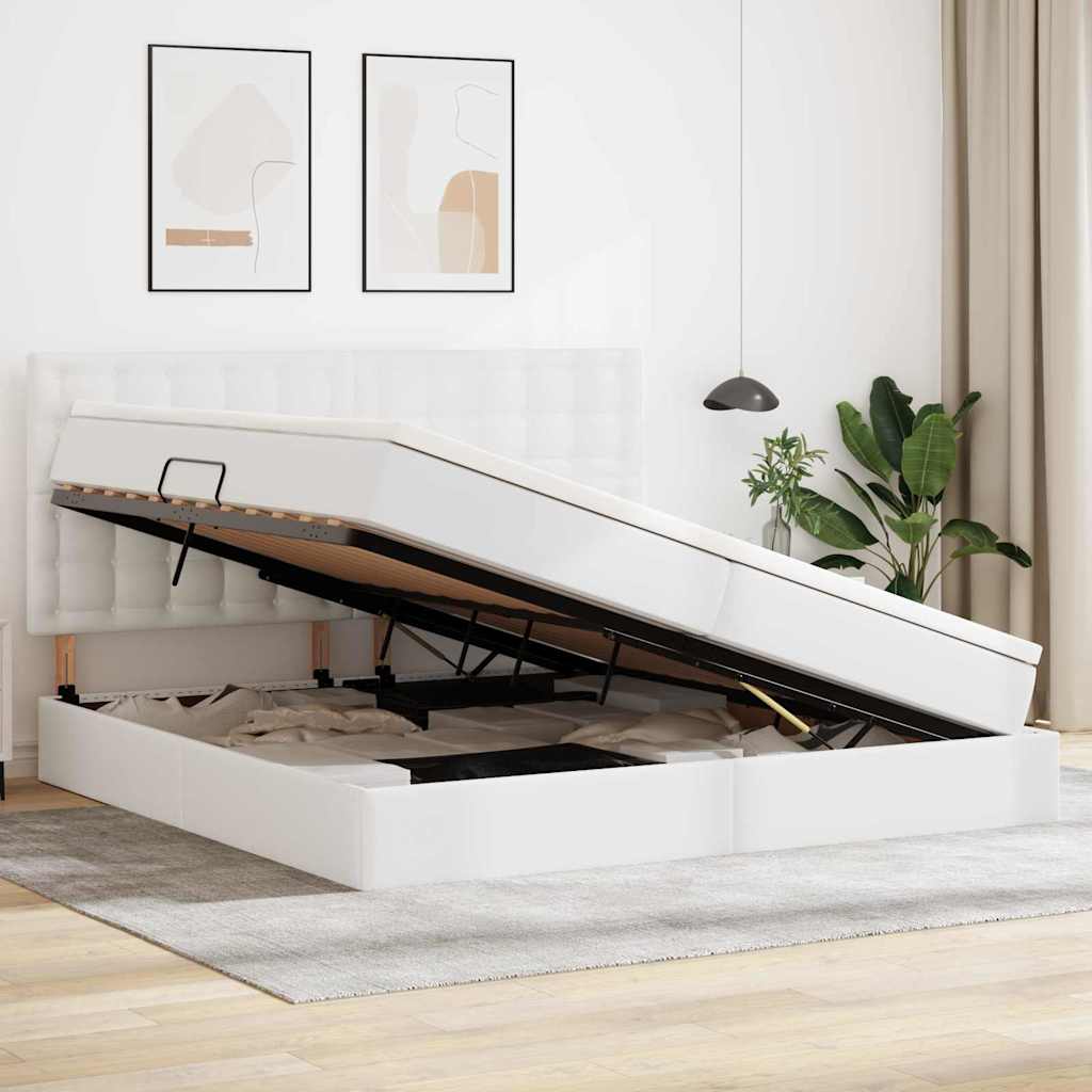 Opbergbed met LED met matras Puur Wit 200 x 200 cm Nep Leer is nu te koop bij PeponiXL, paradijselijk wonen!