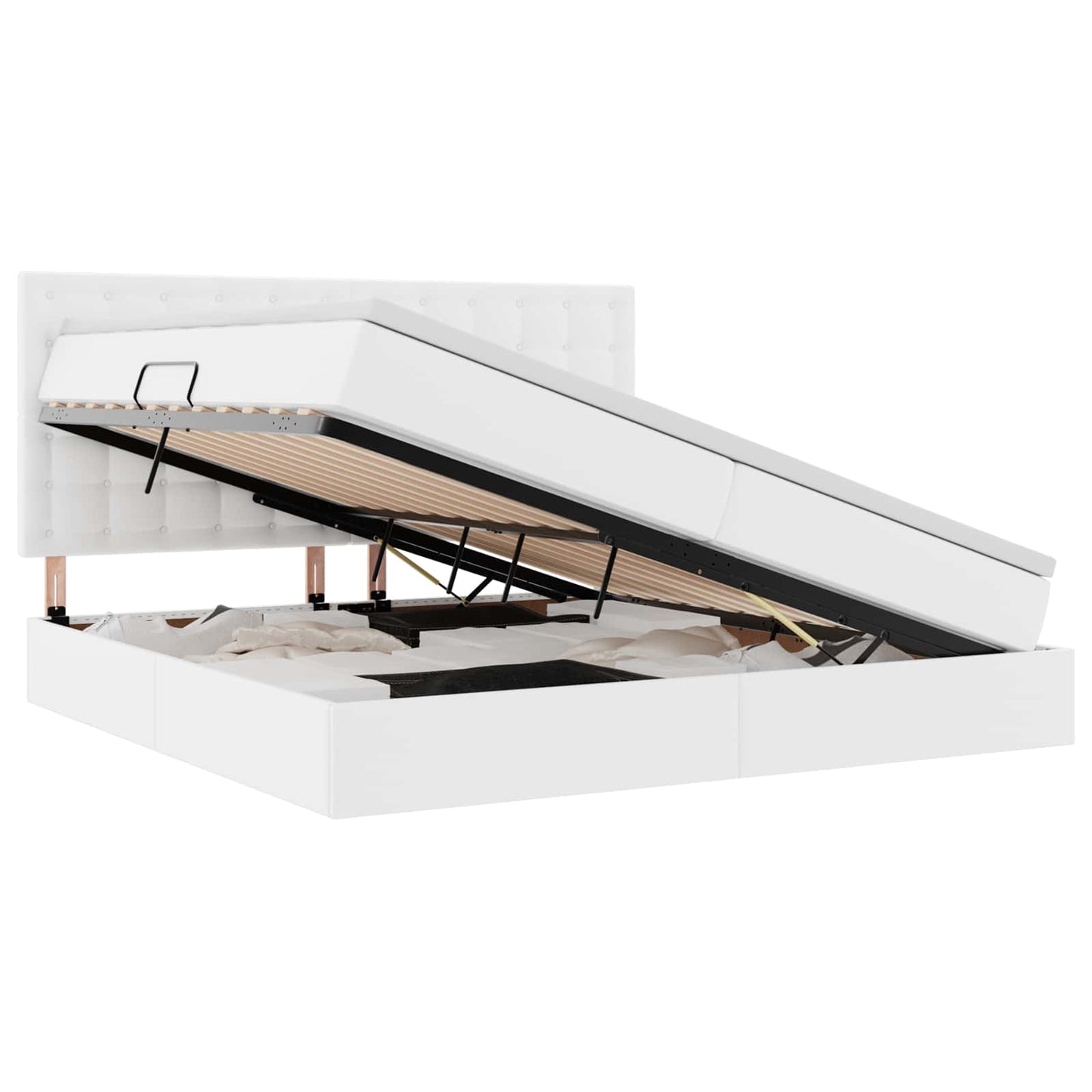 Opbergbed met LED met matras Puur Wit 200 x 200 cm Nep Leer is nu te koop bij PeponiXL, paradijselijk wonen!