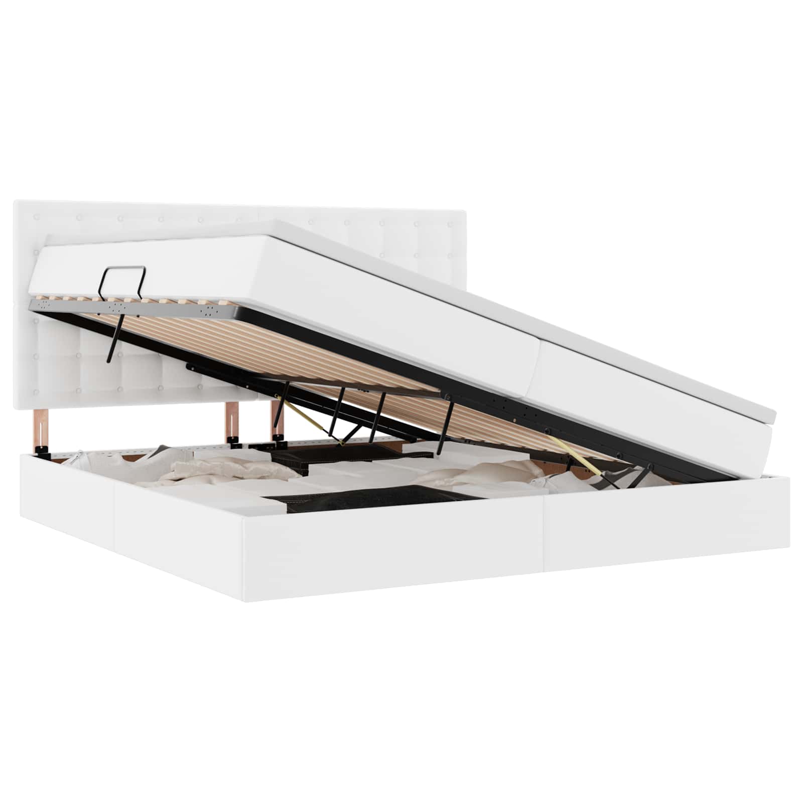 Opbergbed met LED met matras Puur Wit 200 x 200 cm Nep Leer is nu te koop bij PeponiXL, paradijselijk wonen!
