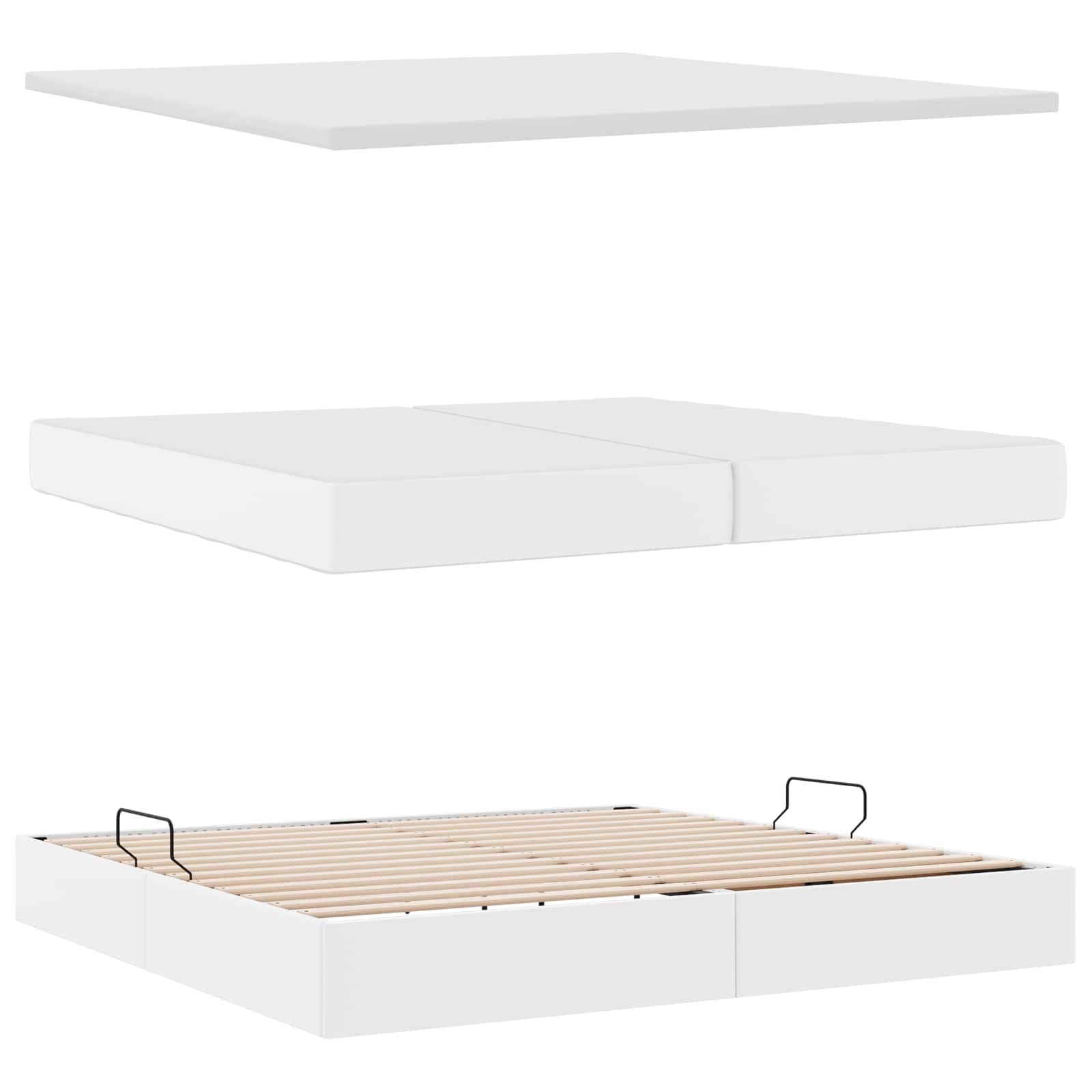 Opbergbed met LED met matras Puur Wit 200 x 200 cm Nep Leer is nu te koop bij PeponiXL, paradijselijk wonen!