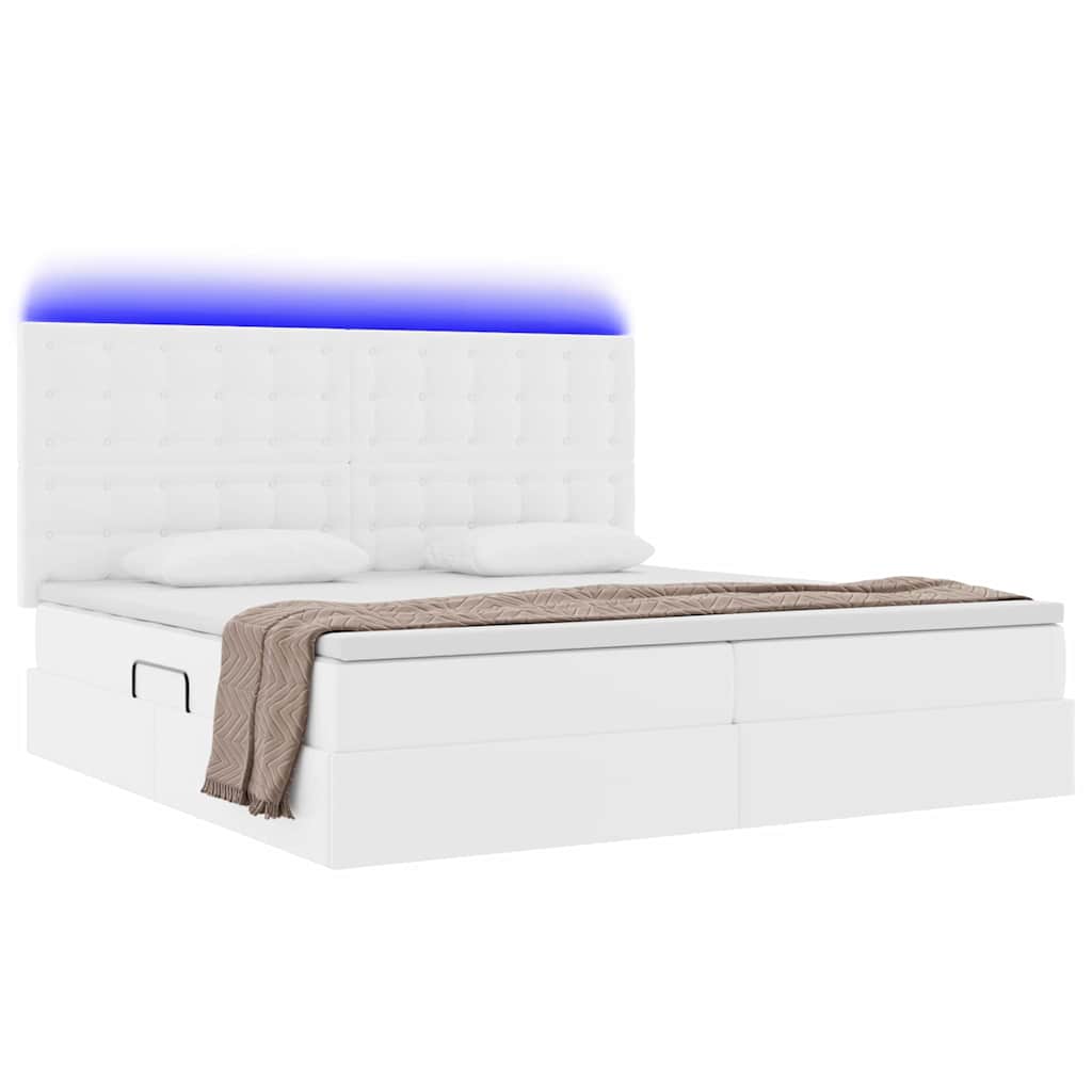 Opbergbed met LED met matras Puur Wit 200 x 200 cm Nep Leer is nu te koop bij PeponiXL, paradijselijk wonen!
