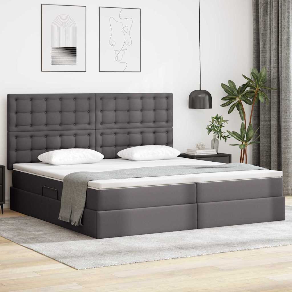 Opbergbed met LED met matras Grijs 200 x 200 cm Nep Leer