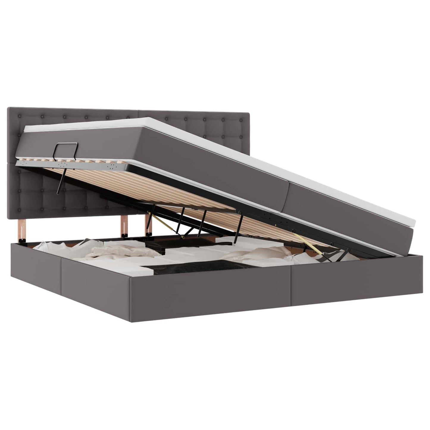 Opbergbed met LED met matras Grijs 200 x 200 cm Nep Leer