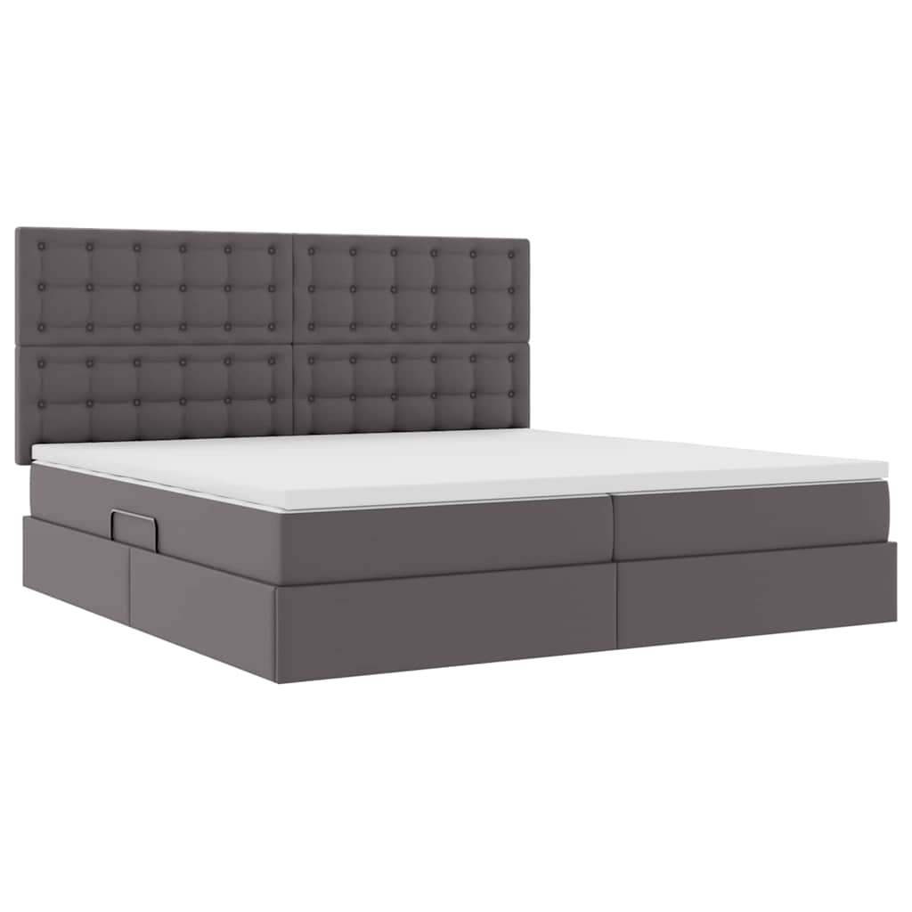 Opbergbed met LED met matras Grijs 200 x 200 cm Nep Leer