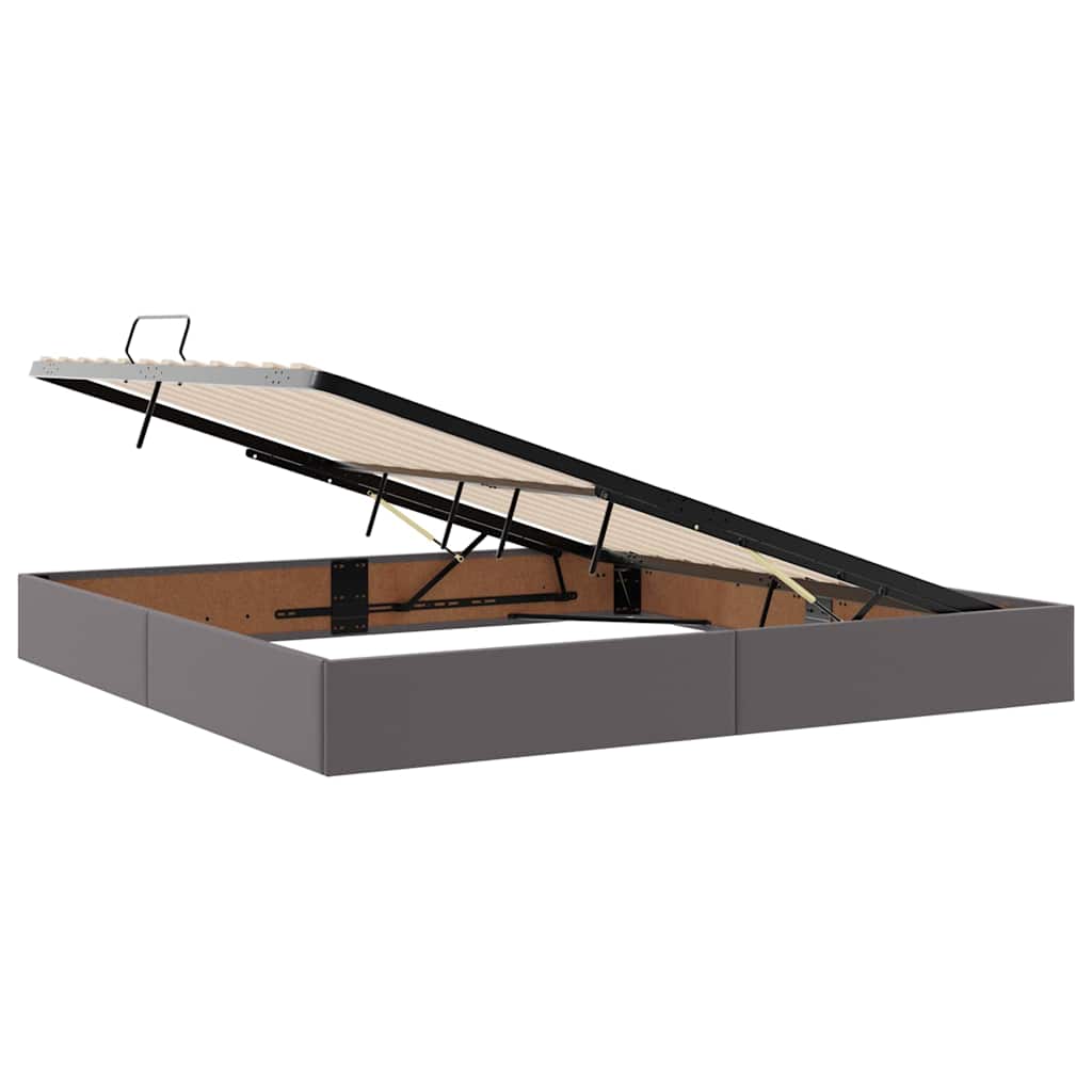 Opbergbed met LED met matras Grijs 200 x 200 cm Nep Leer