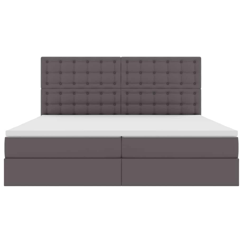 Opbergbed met LED met matras Grijs 200 x 200 cm Nep Leer