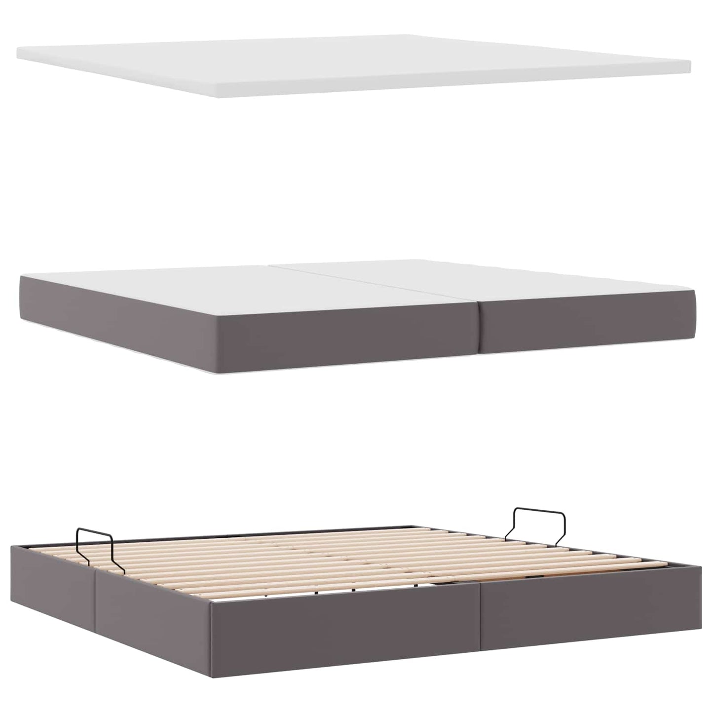 Opbergbed met LED met matras Grijs 200 x 200 cm Nep Leer