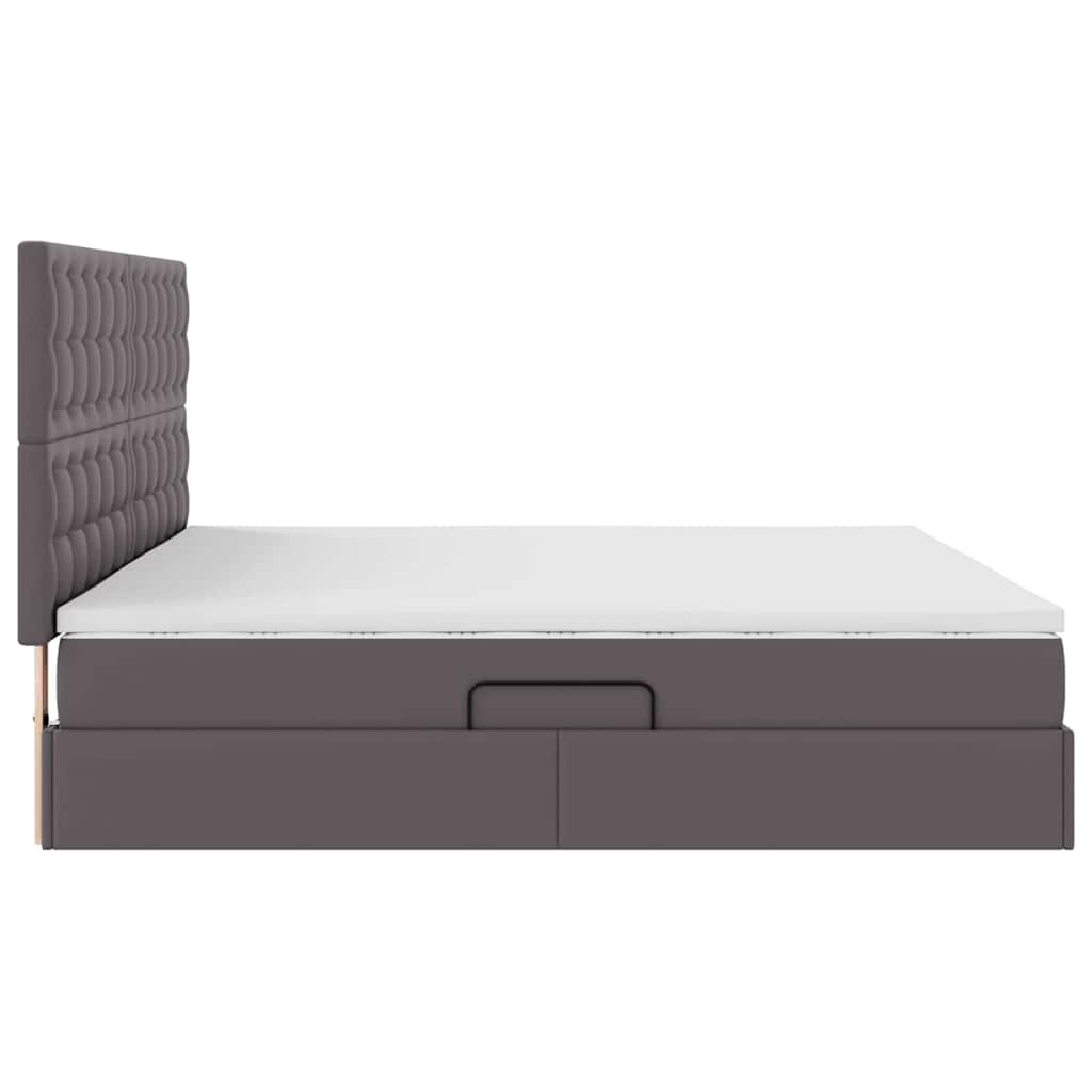 Opbergbed met LED met matras Grijs 200 x 200 cm Nep Leer