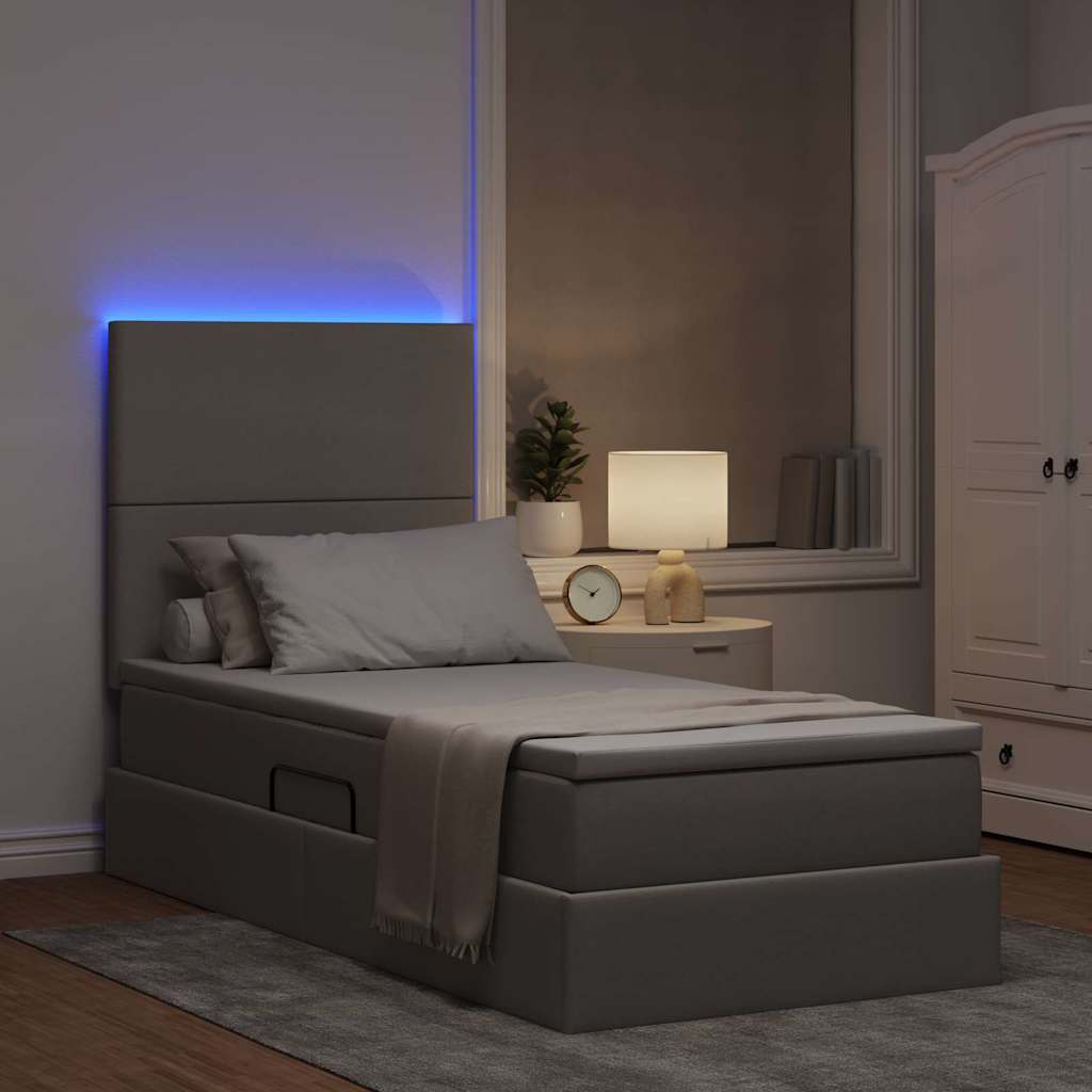 Opbergbed met LED met matras Taupe 90 x 190 cm Polyester is nu te koop bij PeponiXL, paradijselijk wonen!