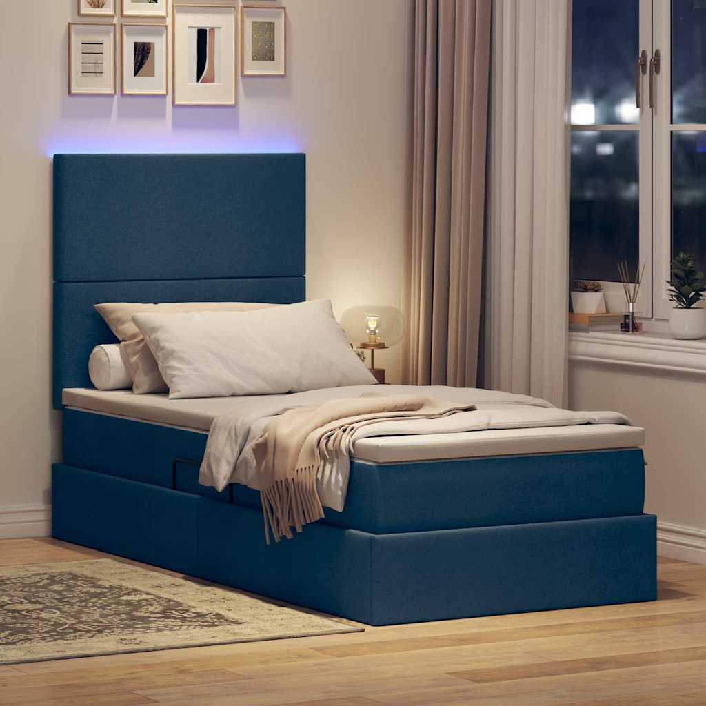 Opbergbed met LED met matras Blauw 90 x 190 cm Polyester is nu te koop bij PeponiXL, paradijselijk wonen!