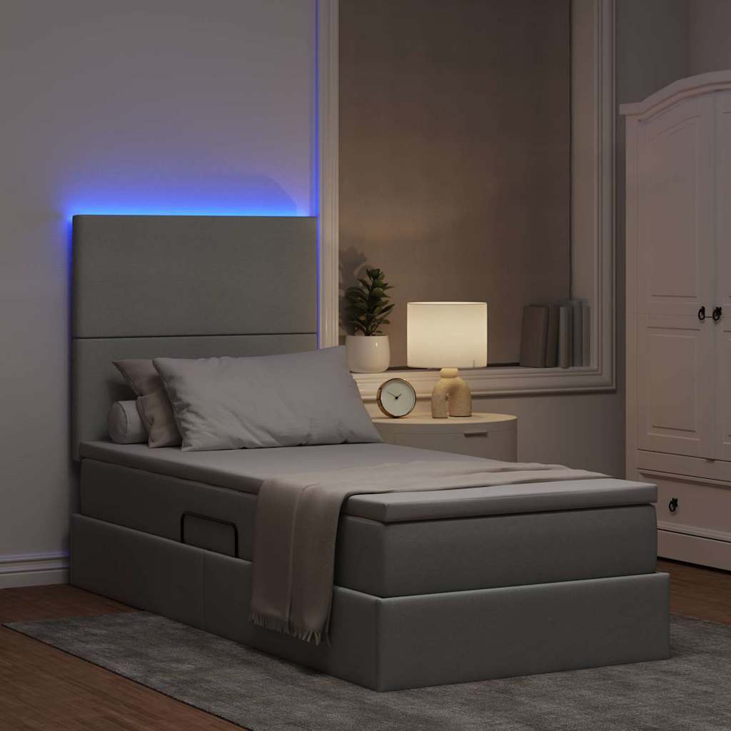 Opbergbed met LED met matras Lichtgrijs 100 x 200 cm Polyester is nu te koop bij PeponiXL, paradijselijk wonen!