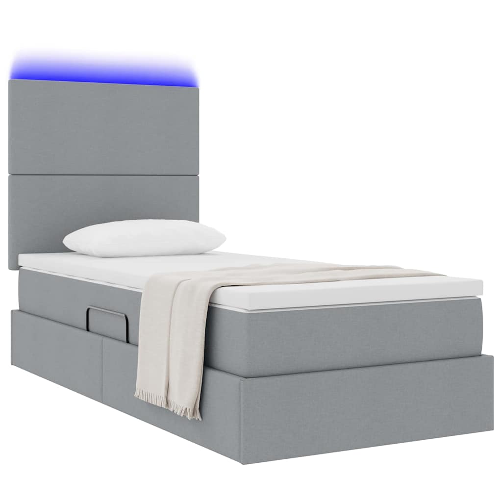 Opbergbed met LED met matras Lichtgrijs 100 x 200 cm Polyester is nu te koop bij PeponiXL, paradijselijk wonen!
